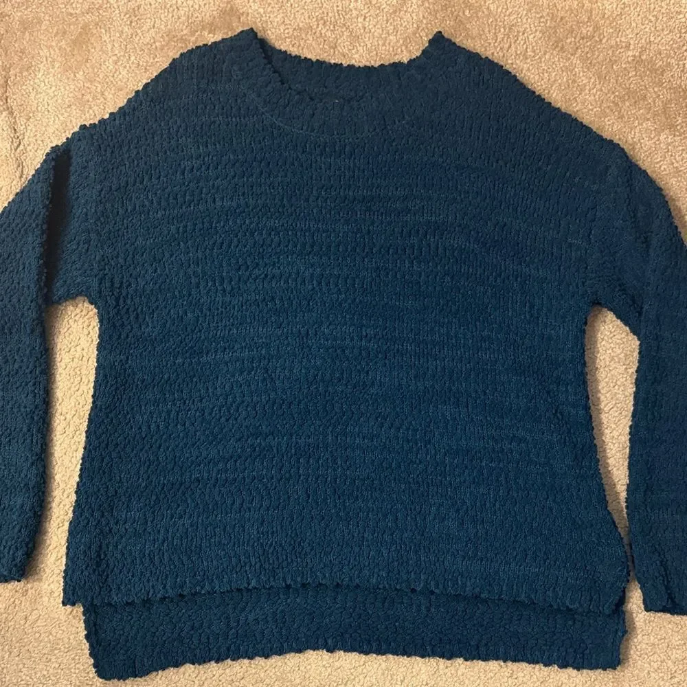 Bobeau Textured Teal Crew Neck Sweater
